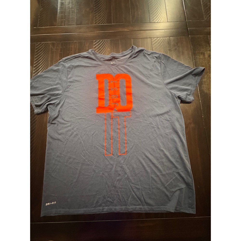 Nike Dri-FIT Just Do It Graphic T-Shirt Mens XXL Gray Orange Athletic Cut